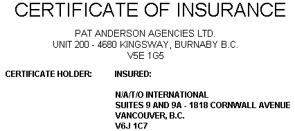 Certificate of Insurance